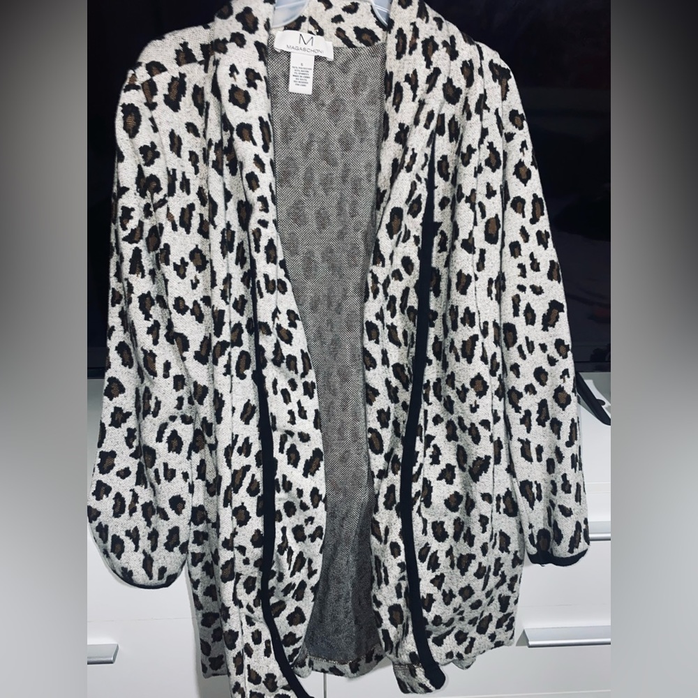 Maraschino Cardigan Sweater Leopard Print Womens Size S Long Open Duster